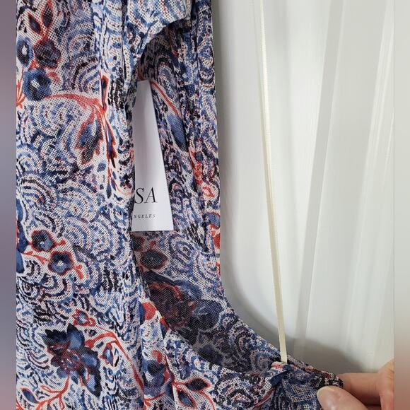 MISA LA Assymetrical One Shoulder Cut-Out Sheer Aries Dress Blue/Red/White XL - Picture 7 of 10